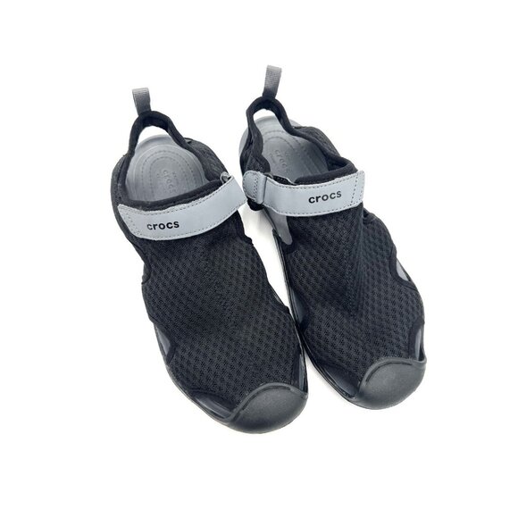 CROCS Swiftwater Mesh Deck Sandal Women Size 9 Black Gray Beach Resort - Picture 1 of 12
